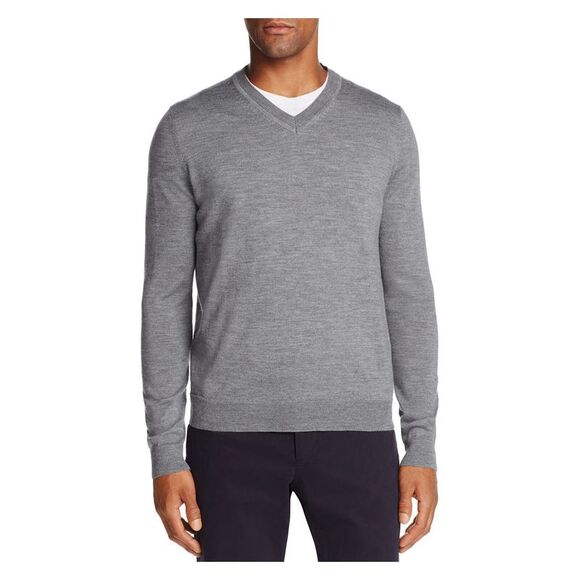 THE MENS STORE Mens Gray V Neck Merino Blend Pullover Sweater XXL